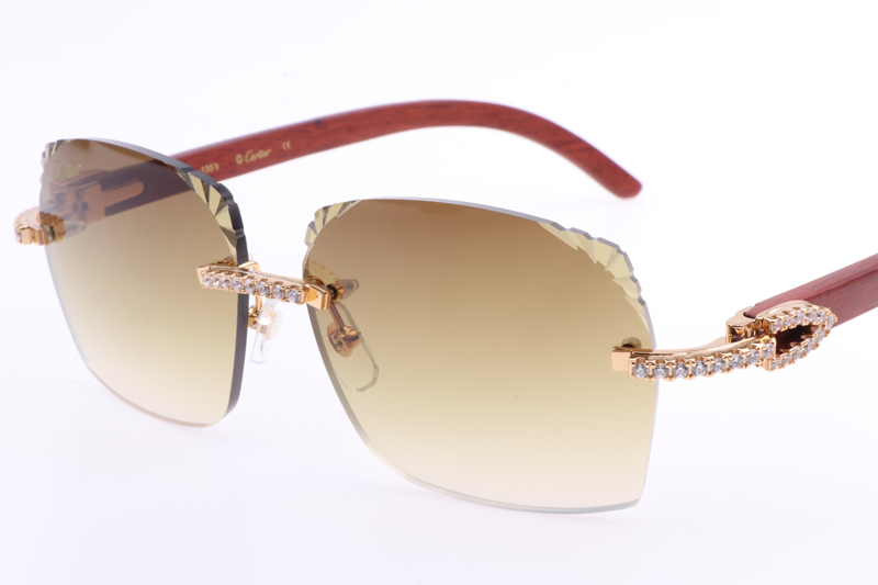 CT 8300818 Big Diamonds Engrave Lens Wood Sunglasses In Gold Brown