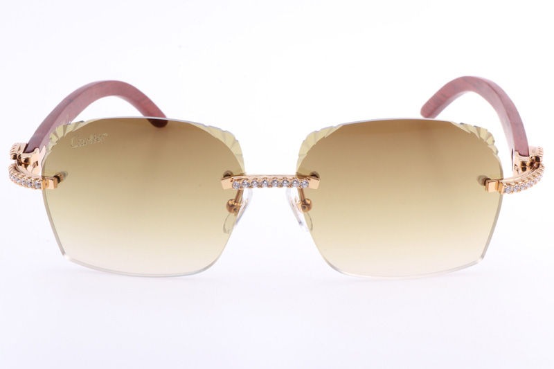 CT 8300818 Big Diamonds Engrave Lens Wood Sunglasses In Gold Brown