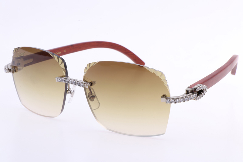 CT 8300818 Big Diamonds Engrave Lens Wood Sunglasses In Silver Brown