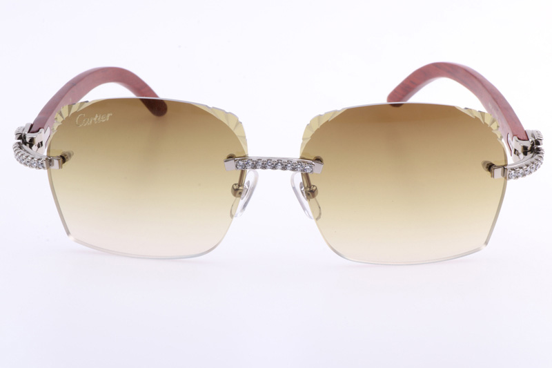 CT 8300818 Big Diamonds Engrave Lens Wood Sunglasses In Silver Brown