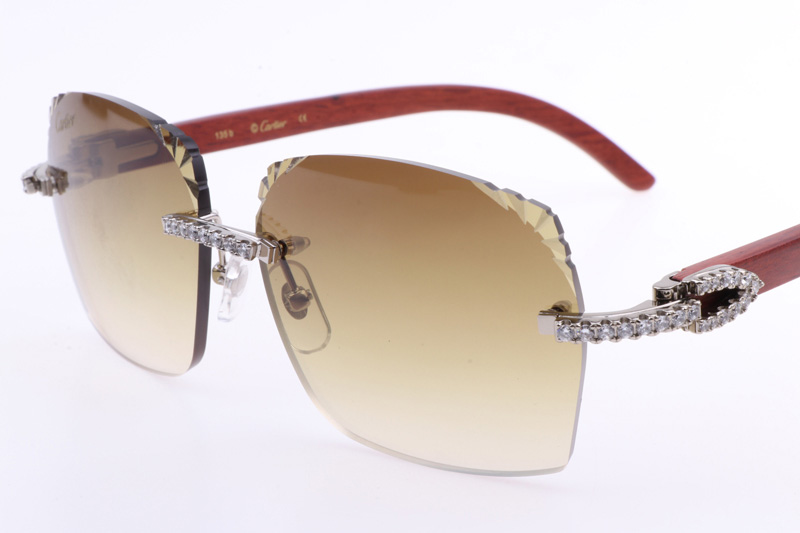 CT 8300818 Big Diamonds Engrave Lens Wood Sunglasses In Silver Brown