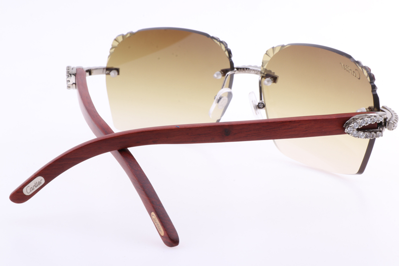 CT 8300818 Big Diamonds Engrave Lens Wood Sunglasses In Silver Brown