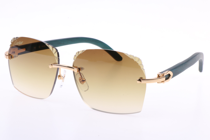 CT 8300818 Engrave Lens Green Wood Sunglasses In Gold Brown