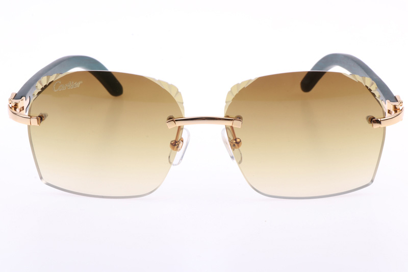 CT 8300818 Engrave Lens Green Wood Sunglasses In Gold Brown