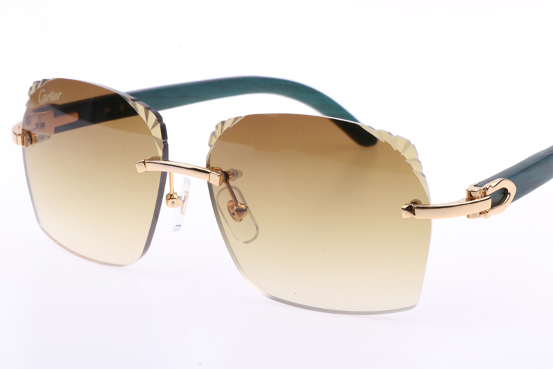 CT 8300818 Engrave Lens Green Wood Sunglasses In Gold Brown