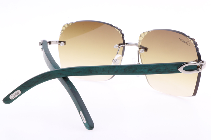 CT 8300818 Engrave Lens Green Wood Sunglasses In Silver Brown
