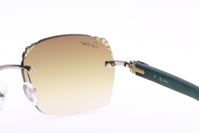 CT 8300818 Engrave Lens Green Wood Sunglasses In Silver Brown