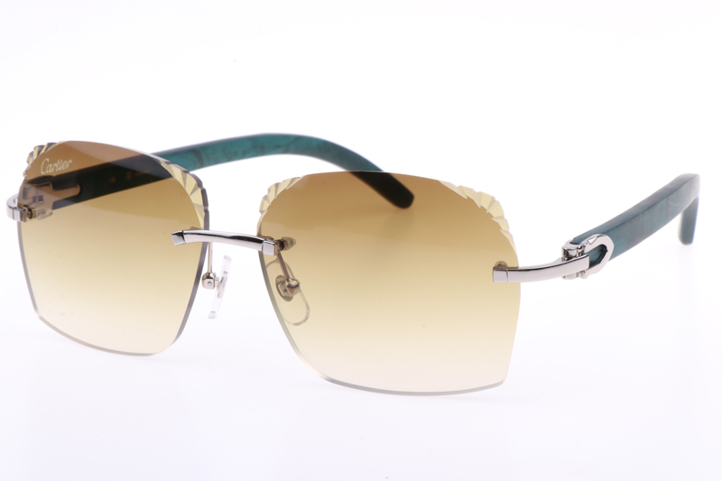 CT 8300818 Engrave Lens Green Wood Sunglasses In Silver Brown