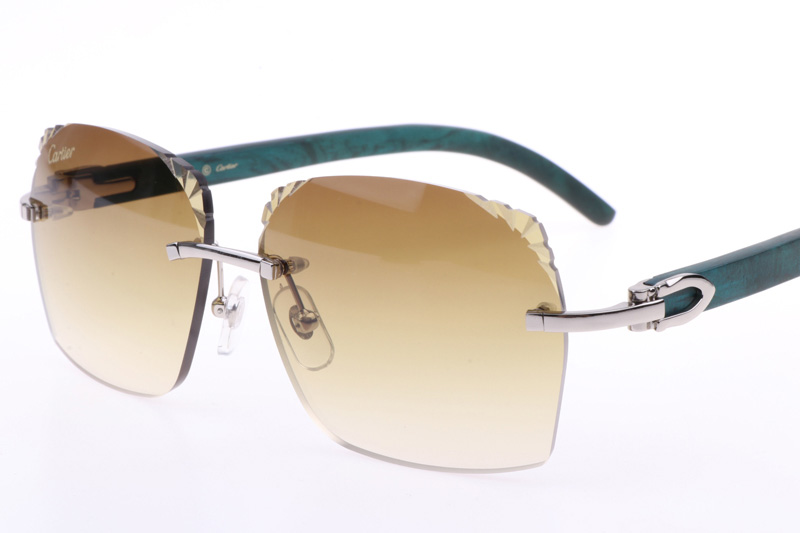 CT 8300818 Engrave Lens Green Wood Sunglasses In Silver Brown