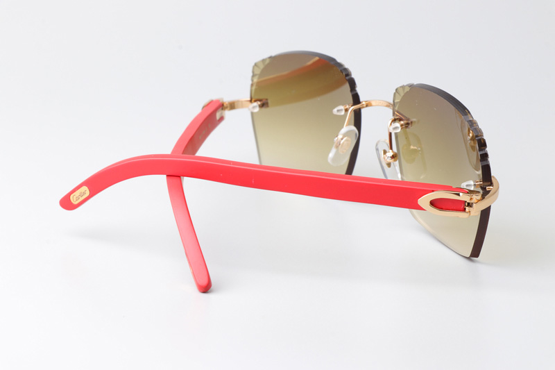 CT 8300818 Engrave Lens Red Wood Sunglasses Gold Gradient Brown