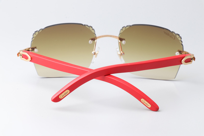 CT 8300818 Engrave Lens Red Wood Sunglasses Gold Gradient Brown