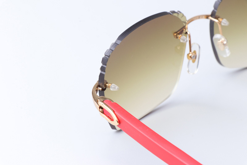 CT 8300818 Engrave Lens Red Wood Sunglasses Gold Gradient Brown