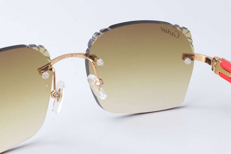 CT 8300818 Engrave Lens Red Wood Sunglasses Gold Gradient Brown