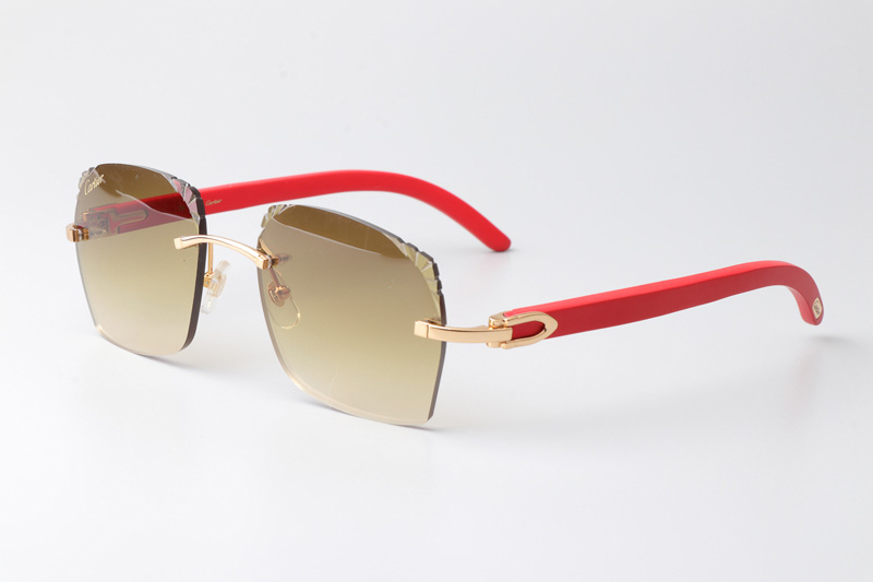 CT 8300818 Engrave Lens Red Wood Sunglasses Gold Gradient Brown