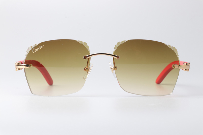 CT 8300818 Engrave Lens Red Wood Sunglasses Gold Gradient Brown