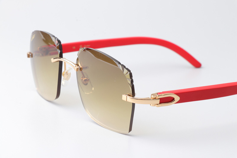 CT 8300818 Engrave Lens Red Wood Sunglasses Gold Gradient Brown