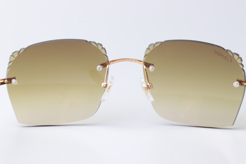 CT 8300818 Engrave Lens Red Wood Sunglasses Gold Gradient Brown