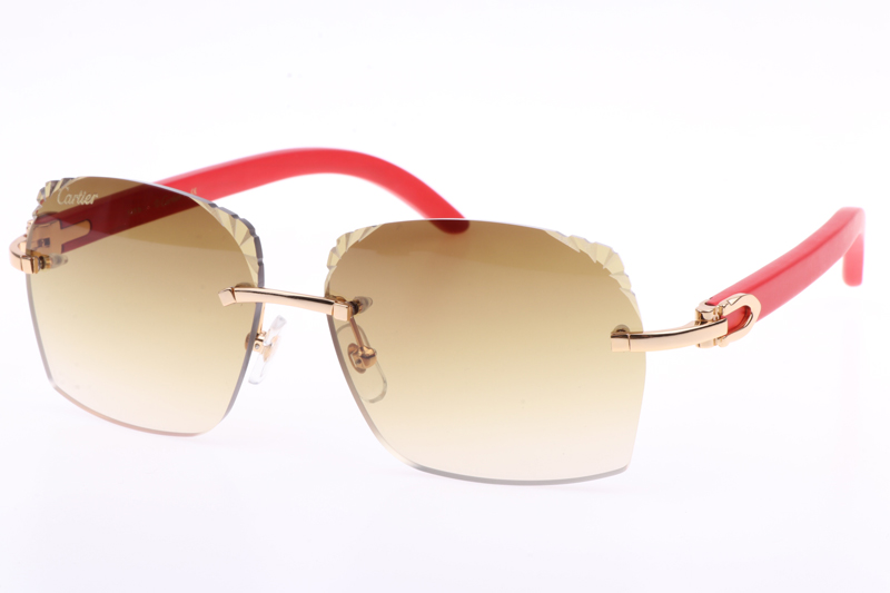 CT 8300818 Engrave Lens Red Wood Sunglasses In Gold Brown