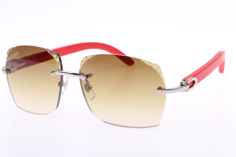 CT 8300818 Engrave Lens Red Wood Sunglasses In Silver Brown