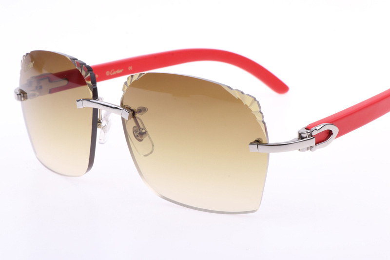 CT 8300818 Engrave Lens Red Wood Sunglasses In Silver Brown