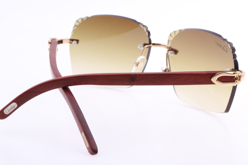 CT 8300818 Engrave Lens Wood Sunglasses In Gold Brown