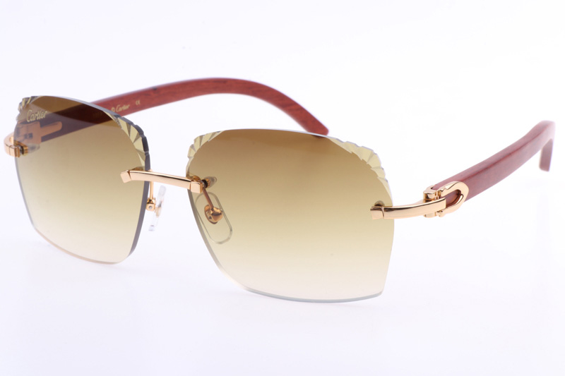 CT 8300818 Engrave Lens Wood Sunglasses In Gold Brown