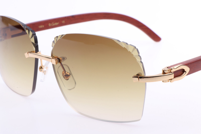 CT 8300818 Engrave Lens Wood Sunglasses In Gold Brown