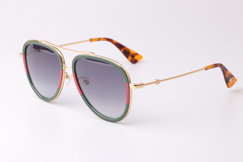 GG0062S Sunglasses Green Gold Gradient Gray