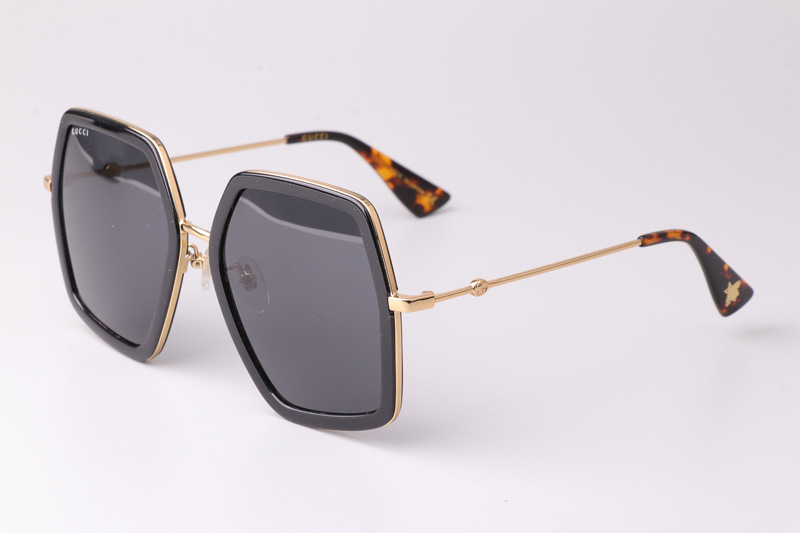 GG0106S Sunglasses Black Gold Gray