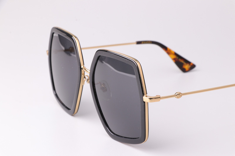 GG0106S Sunglasses Black Gold Gray