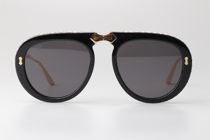 GG0307S Folding Sunglasses Black Gold Gray