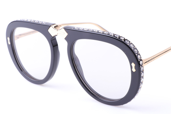 GG0307S Sunglasses In Black Gold Clear Lens