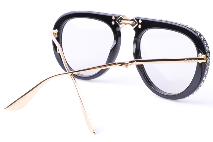 GG0307S Sunglasses In Black Gold Clear Lens