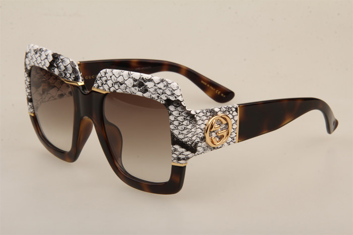 GG0484S Sunglasses In White Tortoise Gradient Brown