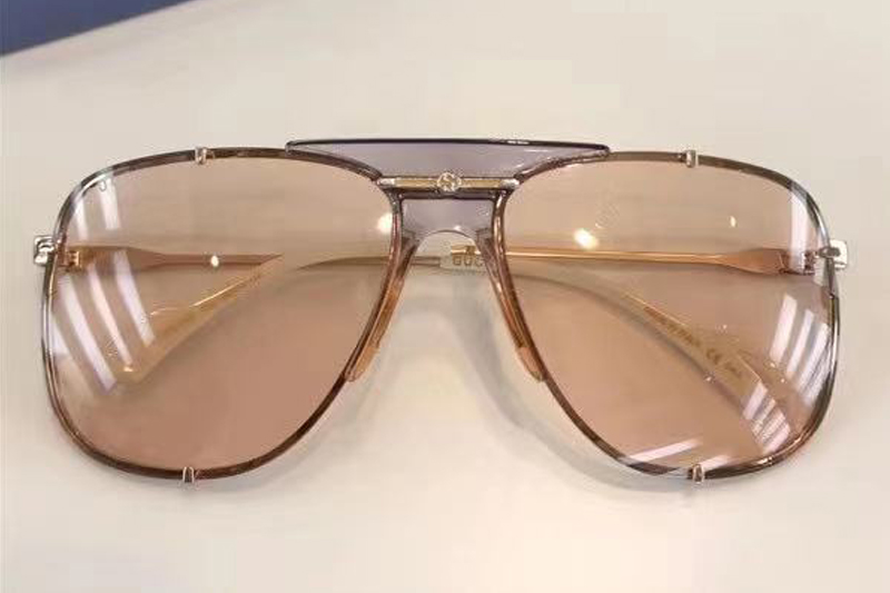 GG0739S Sunglasses In Grey Gold Gradient Pink Lens