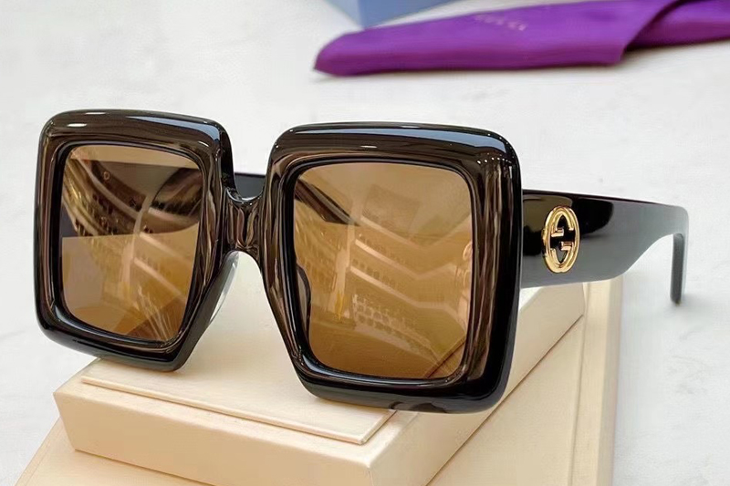 GG0783S Sunglasses In Black Gold Brown Lens