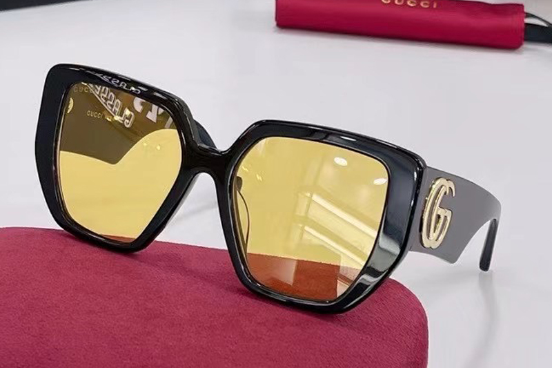 GG0956S Sunglasses In Black Gold Yellow Lens