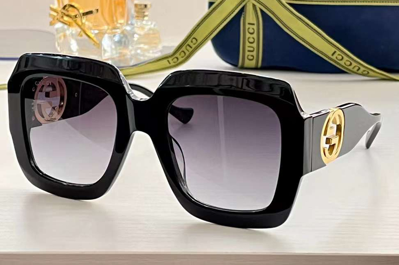 GG1022S Sunglasses Black Gold Gradient Gray