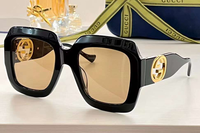 GG1022S Sunglasses Black Gold Light Brown
