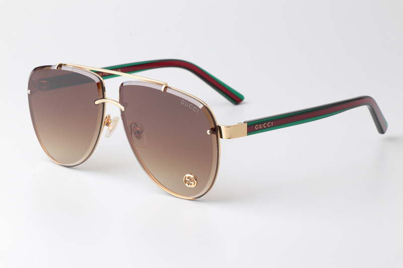 GG1418S Sunglasses Gold Green Gradient Brown