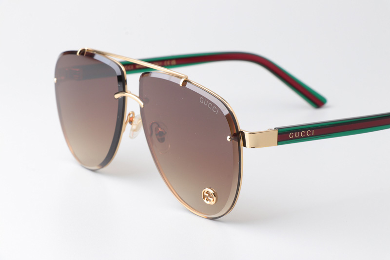 GG1418S Sunglasses Gold Green Gradient Brown