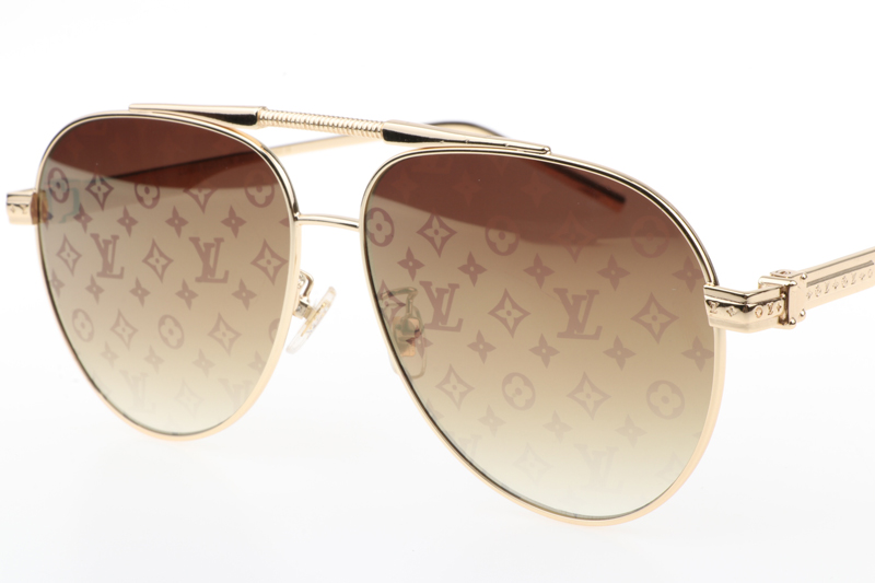 L-V Z0965 Sunglasses In Gold Gradient Brown Logo Lens