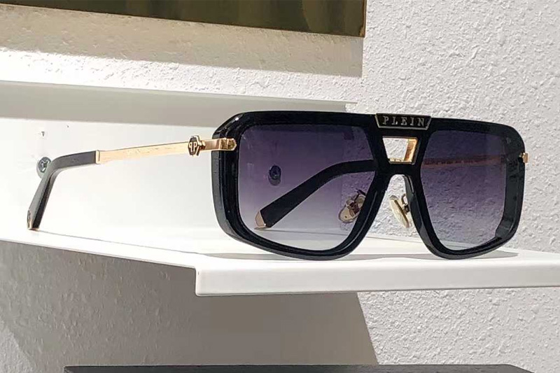 SPP008M Sunglasses Black Gold Gradient Gray