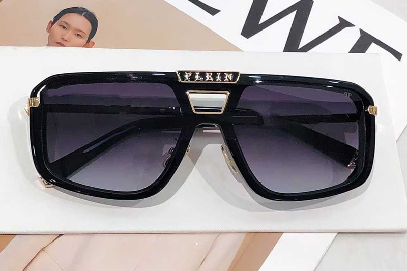 SPP008M Sunglasses Black Gold Gradient Gray