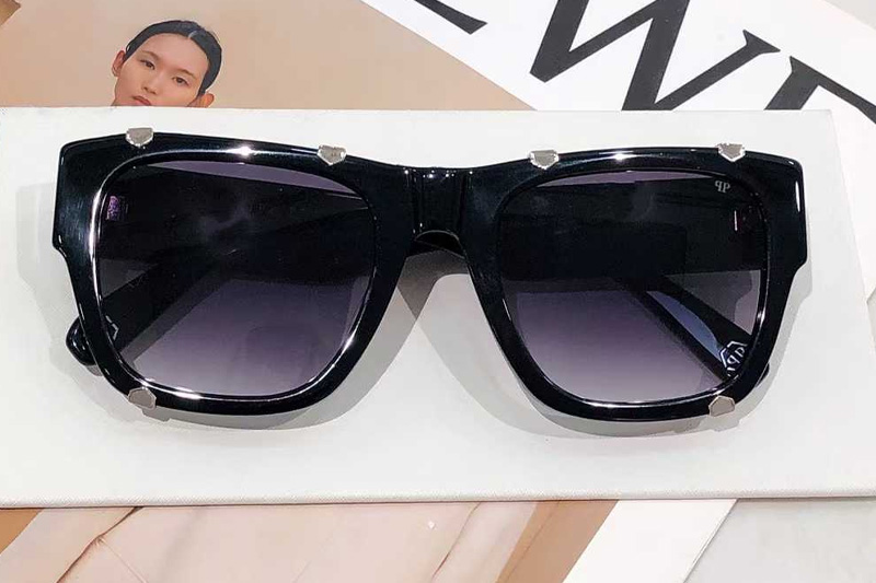 SPP042W Sunglasses Black Silver Gradient Gray