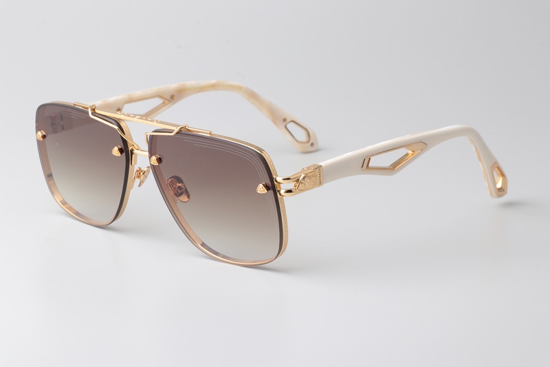 The King II Sunglasses Gold White Gradient Brown
