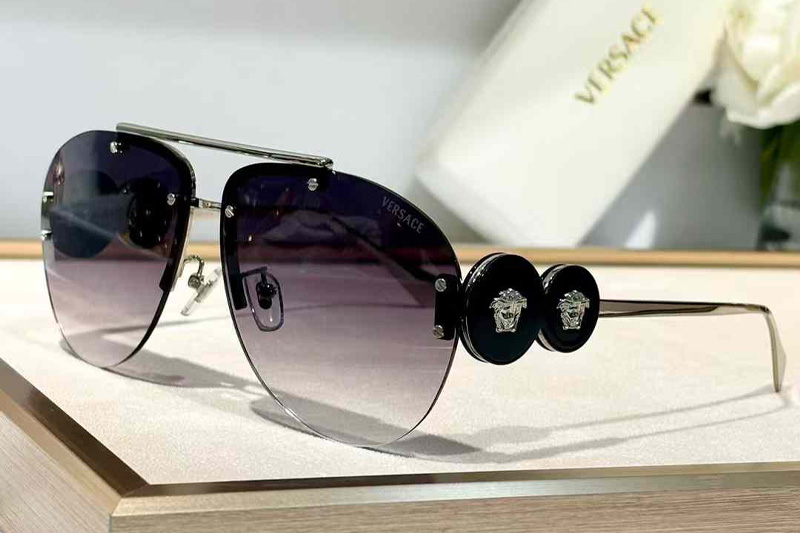 VE2250 Sunglasses Black Silver Gradient Gray