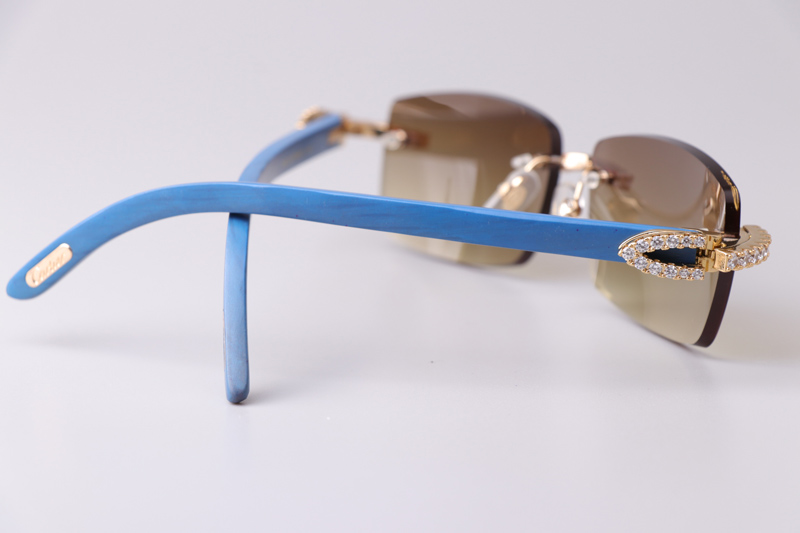 CT 3524012 Big Diamond Blue Wood Sunglasses Gold Gradient Brown