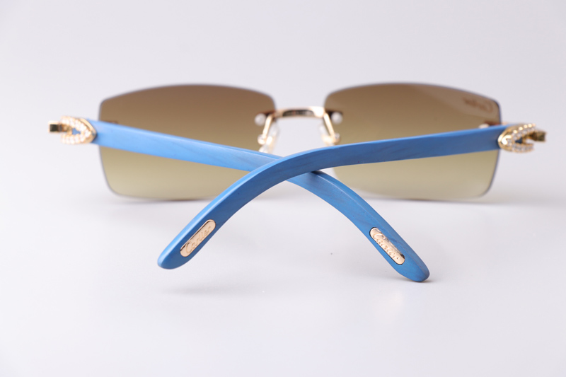 CT 3524012 Big Diamond Blue Wood Sunglasses Gold Gradient Brown