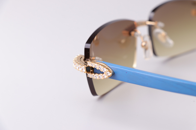 CT 3524012 Big Diamond Blue Wood Sunglasses Gold Gradient Brown